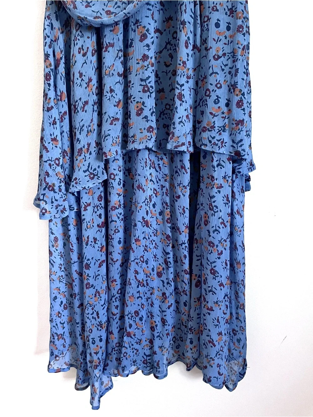 Cleobella Cecilia Floral Chiffon Tiered Midi Ankle Dress in Blue Floral M EUC
